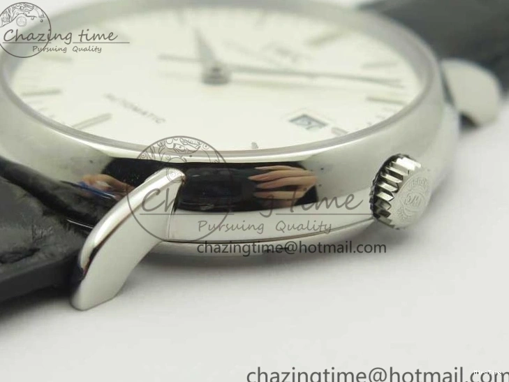 MIROTIME 0420 Fashionable Portofino Automatic SS TWF 1:1 Best Edition Silver Dial SS Markers on Black Leather Strap A 7200